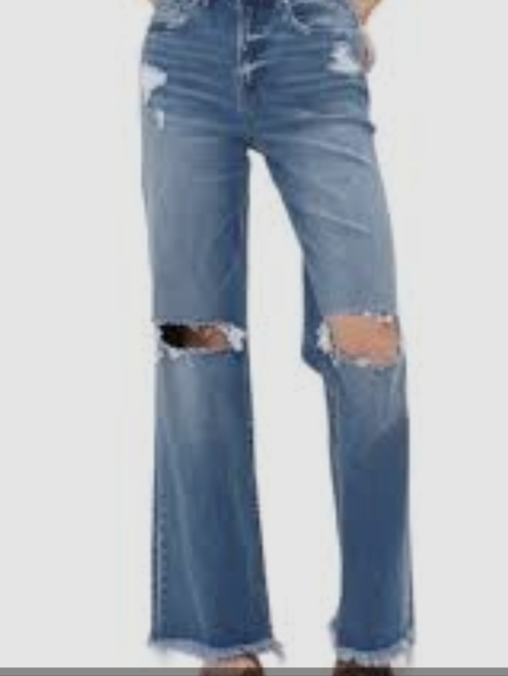 Mica Denim Dehours Stretch Super High Rise Wide Leg Distressed Jeans, Size 27